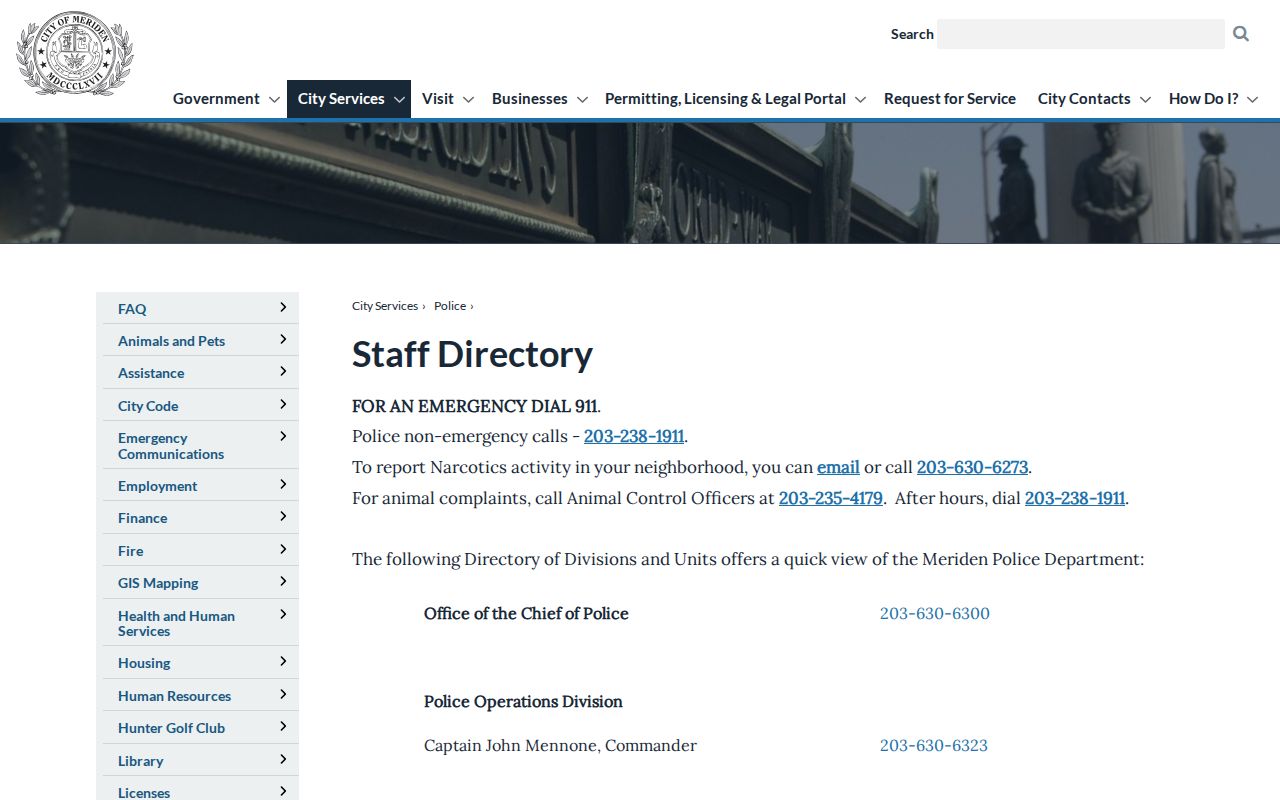Meriden warrant records routing in the police staff directory