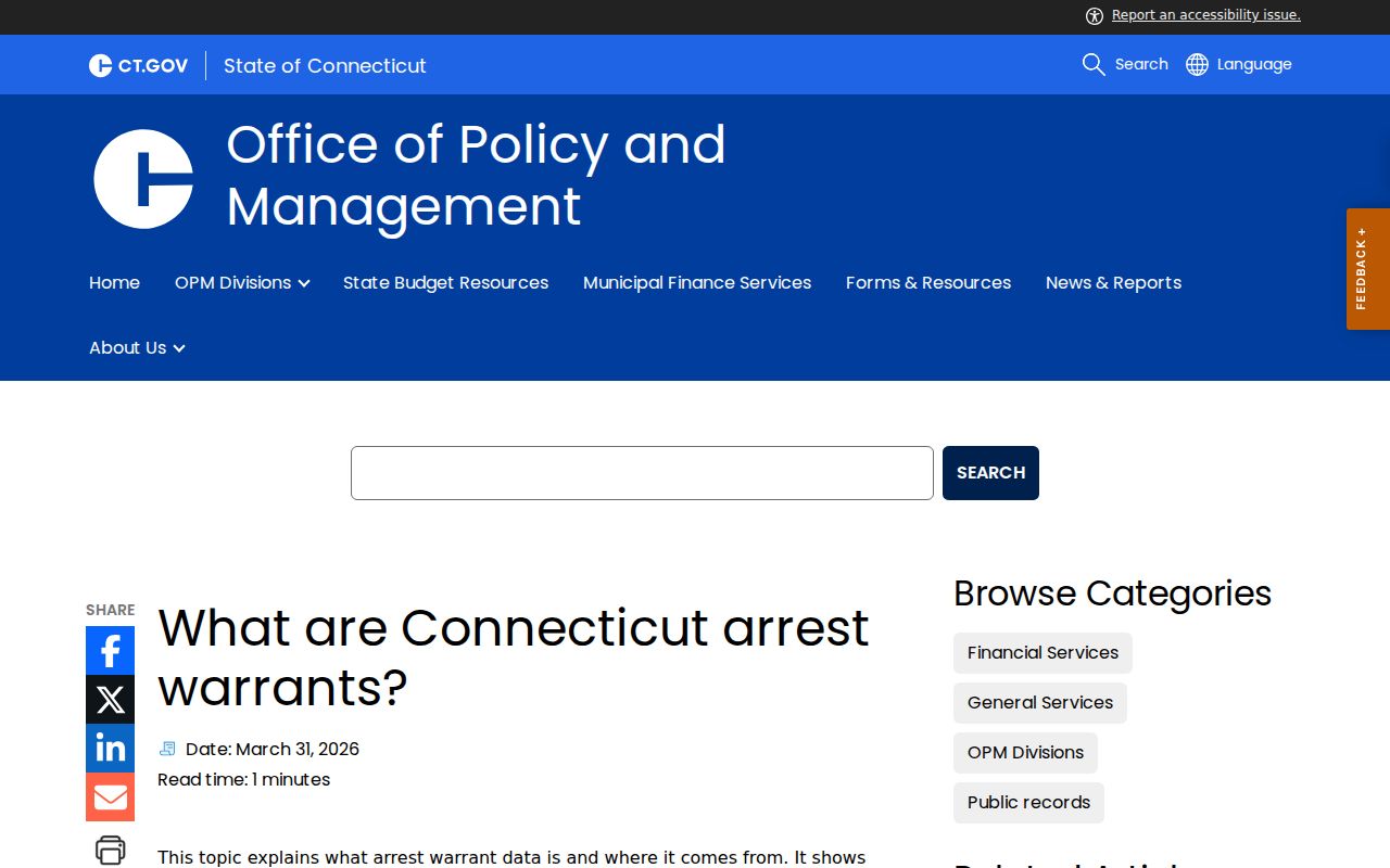 Connecticut OPM explanation of arrest warrant agency roles