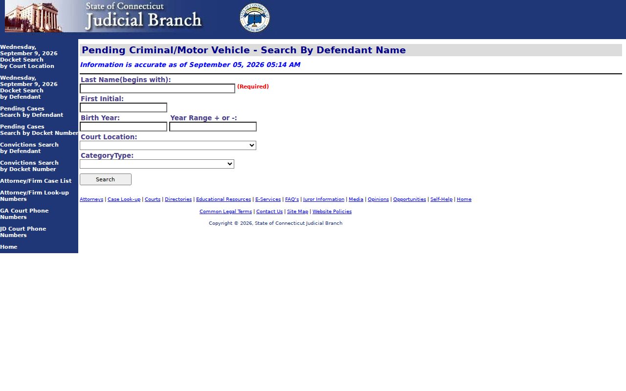 Connecticut pending criminal and motor vehicle case search